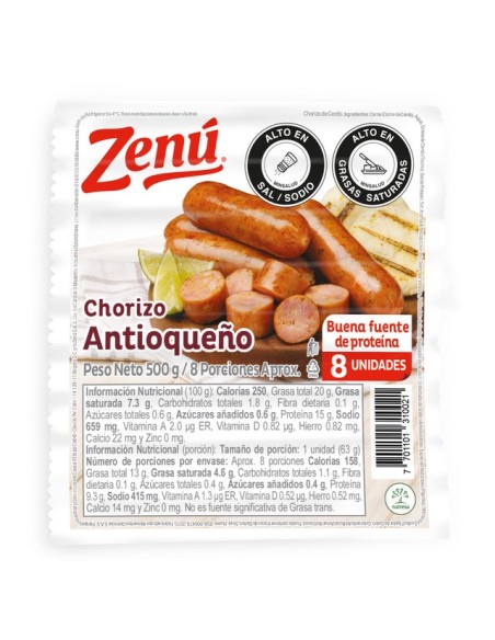 CHORIZO ANTIOQUENO ZENU 500 G