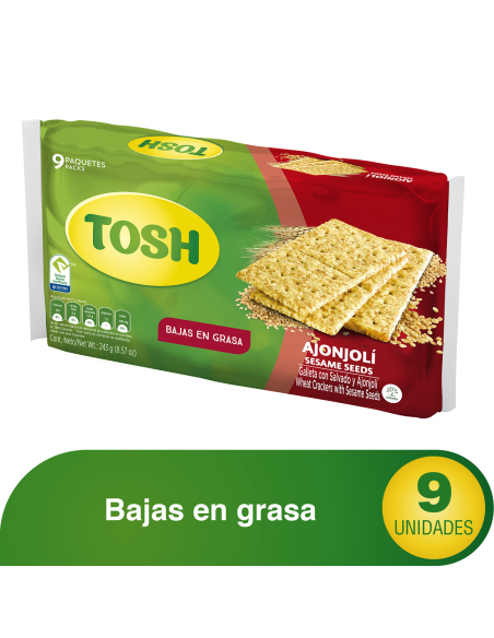 GALLETAS TOSH AJONJOLI 9 PAQUETES 