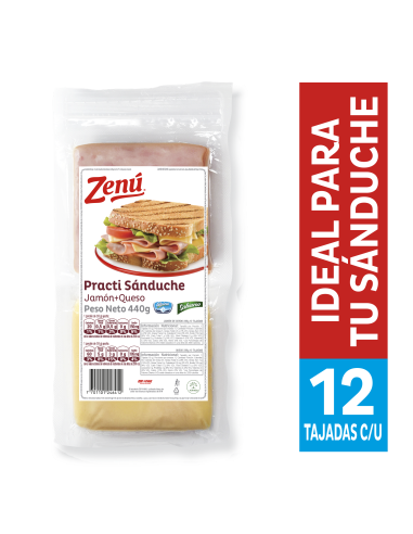 PRACTI SANDUCHE JAMON+QUESO ZENÚ  388 GR