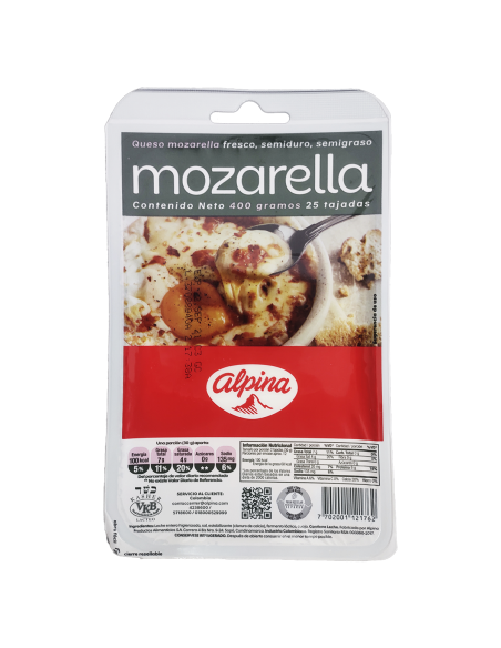 QUESO MOZARELA TAJADO ALPINA  25 UND